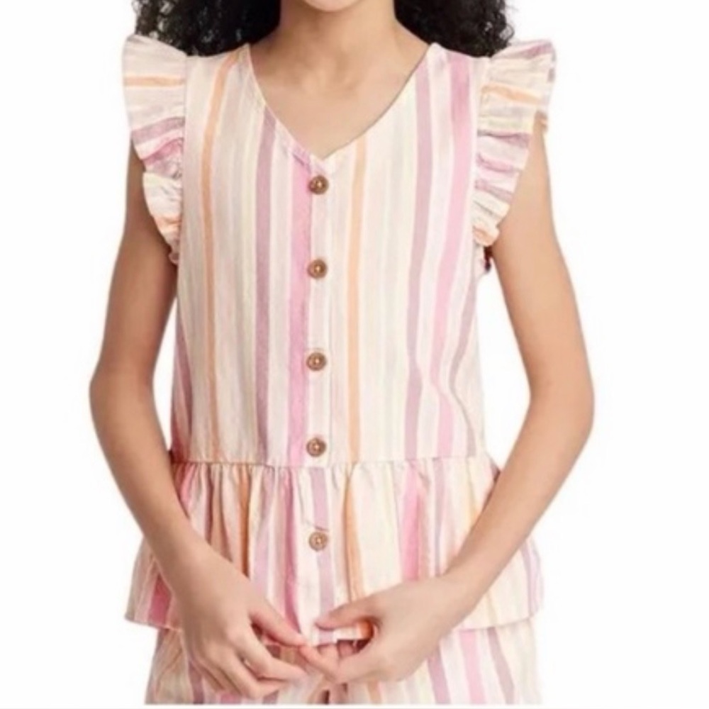 Cat & Jack Girls Sleeveless Button-Front Woven Shirt | Size Small 6-7